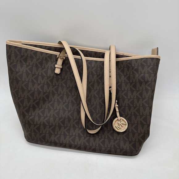 Michael Kors Handbags - Michael Kors Tote Purse Bag MK All Over Leather Trim Large Size